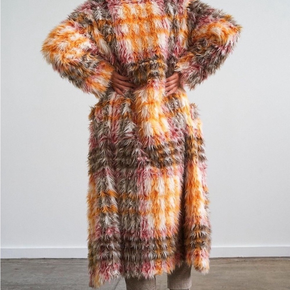 Free People We The Free Cardi Plaid Faux Fur Coat XS - Picture 2 of 5